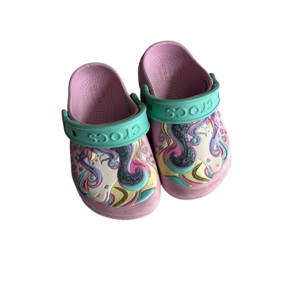 Crocs Kids' Unicorn Sandals - Pink & Green - Size 7